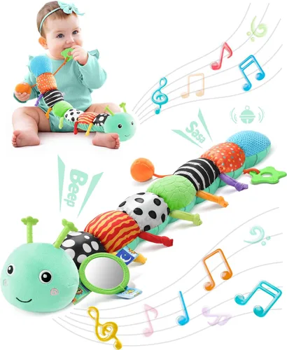 LIGHTDESIRE Juguetes para bebés de 6 a 12 meses, oruga musical, juguetes infantiles de 0 a 6 meses, juguete sensorial con diseño de regla, espejo,