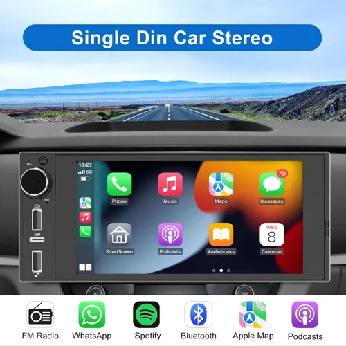 Miniatura 2 de Radio de pantalla táctil de un solo DIN inalámbrico Apple Car Play inalámbrico Android Auto, 6 pulgadas Estéreo de coche de un solo DIN con enlace