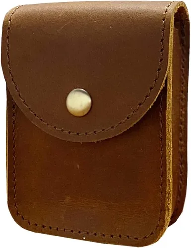 Funda de cuero genuino, caja de cartas de juego de una sola cubierta, bolsa de cuero multiusos con clip para cinturón para llevar tarjetas, Marrón