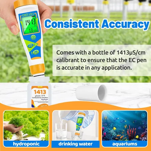 Miniatura 6 de Probador digital de pH para agua pH EC PPM medidor para nutrientes hidropónicos con solución de calibración 1413μs/cm pH conductividad TDS Medidor