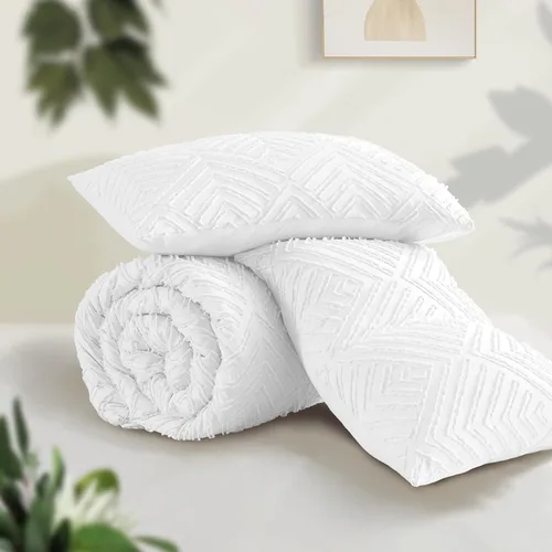 Miniatura 3 de Andency - Juego de edredón blanco California King, 3 piezas, edredón Boho para cama California King, juego de cama de gran tamaño, suave y ligero