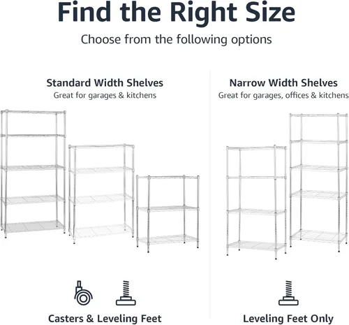 Miniatura 6 de Amazon Basics Estantería de almacenamiento ajustable de 5 estantes, (capacidad de carga de 200 libras por estante), estante de alambre organizador