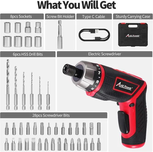 Miniatura 9 de AVID POWER Juego de destornilladores eléctricos recargables de 4 V con 44 accesorios, pistola de tornillo de 5.65 Nm, ajuste de par de torsión 5+1
