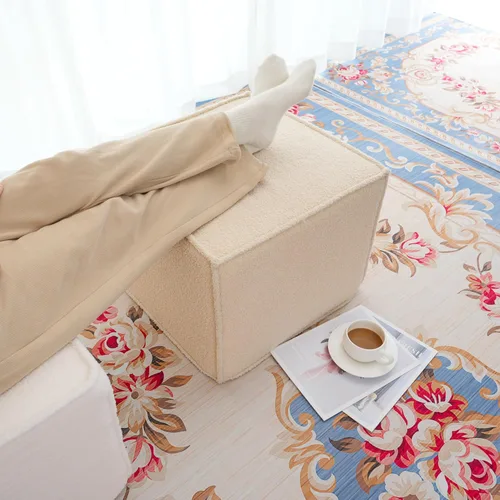 Miniatura 4 de Reposapiés otomano cuadrado, puf pequeño para sofá, mesa de café, taburetes tapizados Boucle aplicables a la sala de estar, dormitorio y dormitorio