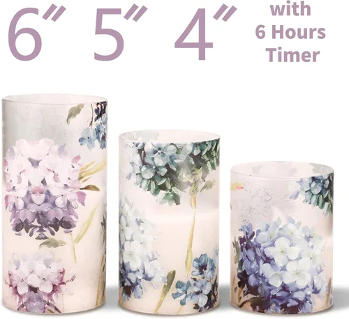 Miniatura 4 de Velas sin llama de hortensias azules, velas LED decorativas parpadeantes con temporizador remoto, velas de cera real que funcionan