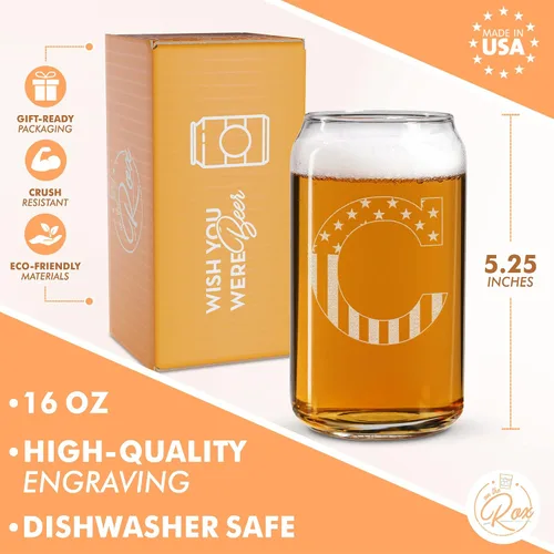 Miniatura 2 de Vaso en forma de lata de cerveza con monograma grabado - bandera de EE.UU.