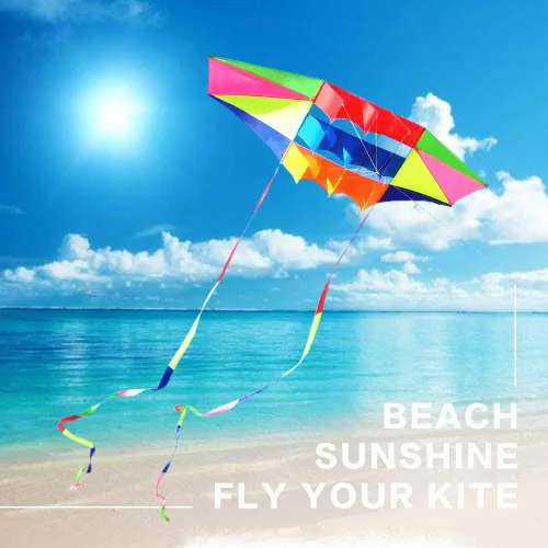 Miniatura 2 de Cometas de playa para adultos grandes con cola larga, 98 pulgadas Super Easy Flyer 3D Rainbow Box Kites, viene con dos colas de varios colores de 49