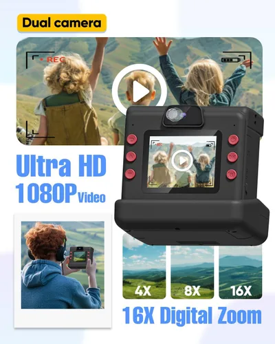 Miniatura 3 de Cámara de impresión instantánea para niños, cámaras para niños con lente dual y pantalla de 2.4 pulgadas, regalos de Navidad y cumpleaños para niñas