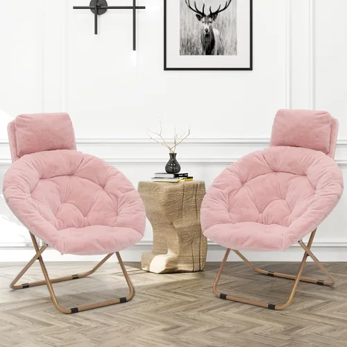 Miniatura 9 de Silla redonda y cómoda, con marco de metal, acogedora silla plegable de piel sintética para adultos, silla Papasan Moon plegable para dormitorio