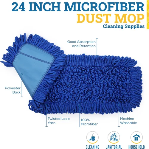 Miniatura 2 de Kleen Handler Mopa de polvo de microfibra de 24 pulgadas Reemplazo de cabezal de trapeador comercial lavable medio, paquete de 12 Azul - 24