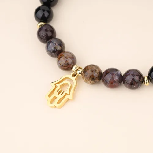Miniatura 5 de COAI Pulsera Hamsa de piedra turmalina negra con dije de mano