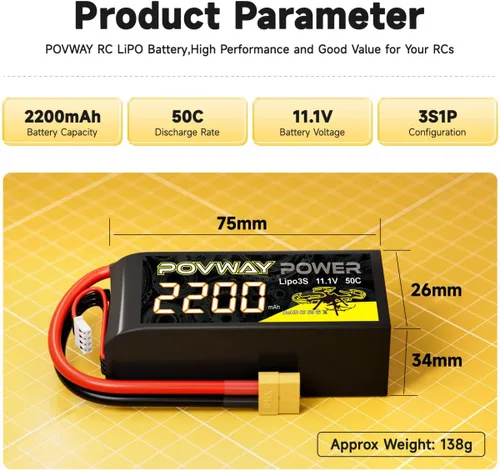 Miniatura 2 de 3S Lipo Battery 50C 2200mAh 11.1V Shorty Lipo Batería con enchufe XT60 para coche RC Camión RC Vehículos RC Avión Quadcopter Helicóptero FPV RC
