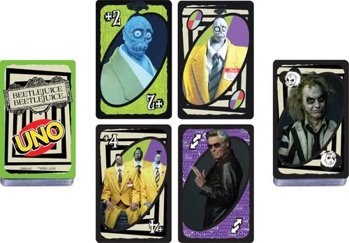 Miniatura 4 de Mattel Games UNO Beetlejuice Beetlejuice Juego de Cartas para Niños, Adultos y Familia con Baraja y Regla Especial Inspirada en la Película