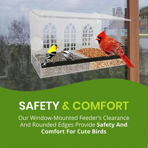 Miniatura 7 de Nature Gear Comedero acrílico transparente para pájaros para ver ventanas, resistente a la intemperie y fácil de limpiar con bandeja deslizante