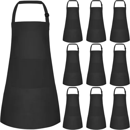 Miniatura 26 de Juego de 15 delantales para niños, delantal ajustable para niños con 2 bolsillos, delantal de chef para niños para pintar, cocinar, hornear, Negro