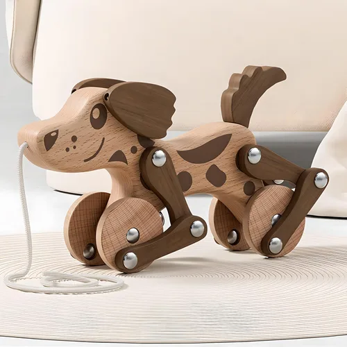 Miniatura 2 de Juguetes Montessori 1 2 3 4 Años Niños Niñas Juguete de Perro de Madera para Caminar y Tirar para Bebés y Pequeñas, Juguetes de Caminar y Tirar