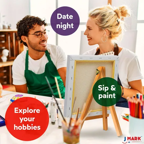 Miniatura 4 de J MARK Juego de pintura y lienzo: kit de pintura acrílica con caballete de madera, lienzo, pintura acrílica, pinceles y paleta, juego de pintura