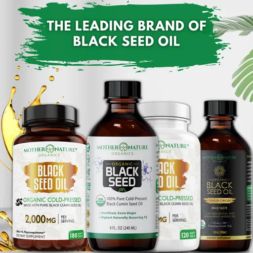 Miniatura 9 de Mother Nature Aceite orgánico de semillas negras USDA – prensado en frío, sin refinar y vegano, Nigella sativa alta en timoquinona (2%+), Omega 3 6