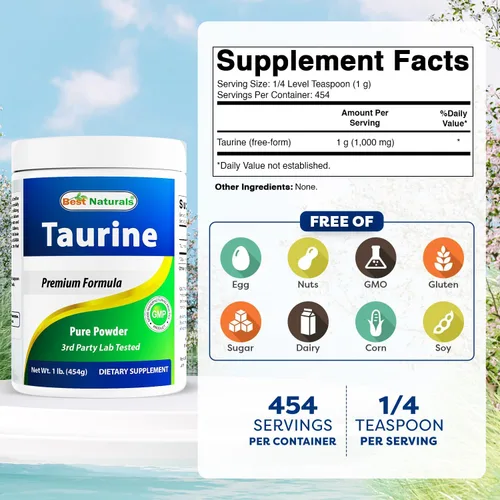 Miniatura 2 de Best Naturals Forma libre de polvo de taurina 100% pura, taurina, 1000 mg por porción, 1 libra (454 gm) (1 libra (paquete de 3))