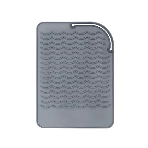 Alfombrilla resistente al calor para rizador, planchas planas y alisadoras de cabello, herramientas de peinado de 9 x 6.5 pulgadas, silicona de Gris
