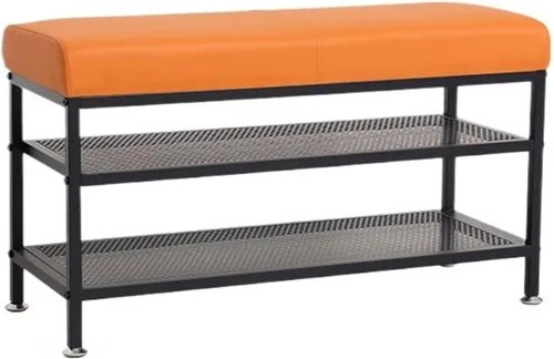 Miniatura 7 de Zapatero de 3 niveles para entrada, banco de almacenamiento acolchado con estante de malla, marco de metal, organizador de zapatos con asiento Gris