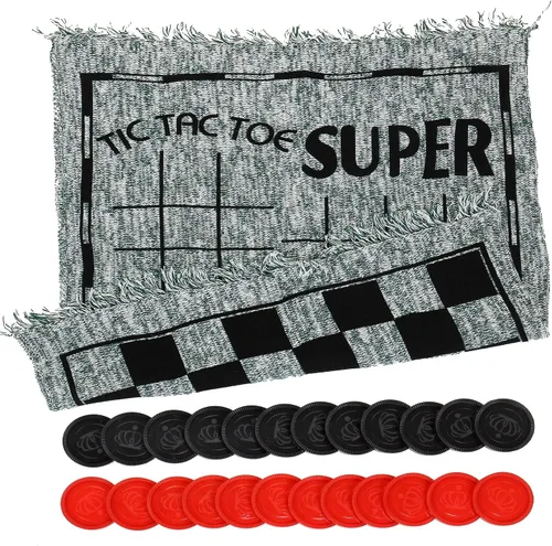 Miniatura 6 de Win SPORTS Juego de damas gigantes 3 en 1, Super Tic Tac Toe, incluye alfombra reversible con 24 damas, actividad interior y exterior para niños