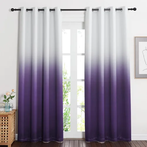 Miniatura 14 de NICETOWN Cortinas Oscurecedoras de 84 pulgadas de Largo para Sala de Estar, Cortinas de Privacidad Ombré Blanco y Negro con Ojales para Blanco a