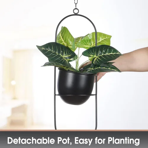 Miniatura 6 de Shineloha - Paquete de 2 macetas colgantes para plantas de interior con maceta de 5.5 pulgadas + gancho de techo, maceta colgante negra, colgador