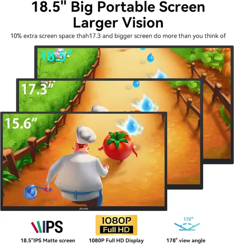 Miniatura 3 de Monitor portátil de 18.5 pulgadas 120Hz FHD 1080P HDMI USB-C, 99% sRGB, monitores de juegos HDR Altavoces incorporados Kickstand y VESA Segunda