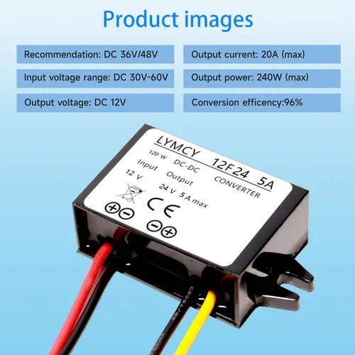Miniatura 5 de Convertidor DC Boost de 12 V a 24 V, 5 A, 120 W, convertidor elevador de voltaje, módulo de fuente de alimentación impermeable, transformador