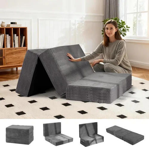 Miniatura 17 de Colchón plegable de tres pliegues de 6 pulgadas, sofá cama plegable con funda extraíble lavable, colchón de futón portátil de tamaño completo