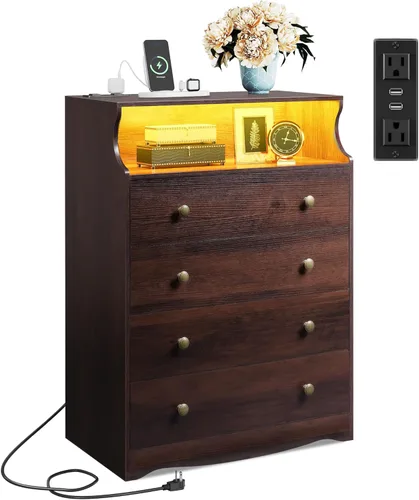 Miniatura 12 de WLIVE Cómoda de madera con 5 cajones, cómoda negra de 45 pulgadas de alto para dormitorio, cómoda, armario de almacenamiento y cajones organizadores