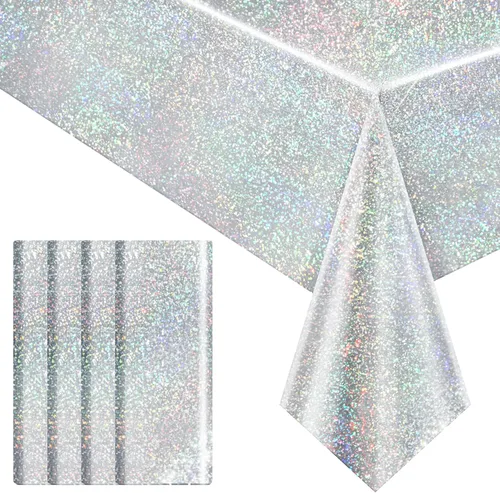 Miniatura 30 de 4 piezas de mantel de fiesta azul real holográfico de 40" x 108" con iridiscencia, mantel de plástico azul marino brillante para graduación, 4