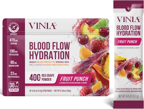 Miniatura 12 de VINIA Mezcla de polvo de hidratación de electrolitos Resveratrol Aumenta el flujo sanguíneo y la circulación Sal marina, agua de coco, potasio