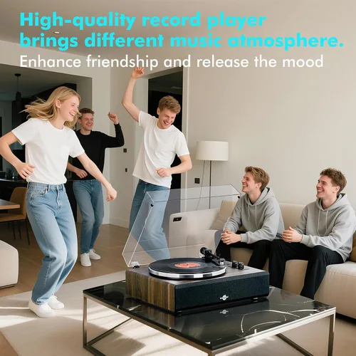Miniatura 6 de Tocadiscos con altavoz, tocadiscos de vinilo con cartucho magnético para decoración del hogar y entretenimiento, tocadiscos de vinilo adecuado
