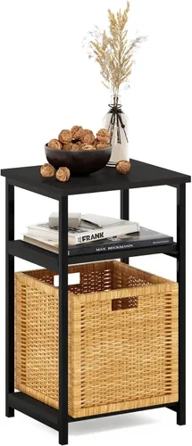 Miniatura 12 de Furinno JUST - Mesita lateral de 3 niveles con tubo giratorio N, estante abierto, mesita de noche con esquina curva redonda, mesita de cama, fácil