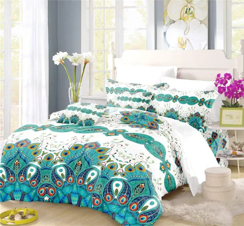 Miniatura 7 de REALIN Juego de funda de edredón de pavo real, ropa de cama colorida Phnom Penh, juego de ropa de cama azul real noble de 2/3/4 piezas, fundas