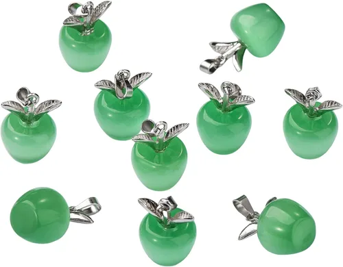 Miniatura 13 de 10 dijes de piedra preciosa de manzana, cristal de cuarzo curativo, colgantes de piedra natural, hebilla de oro verde para joyería, collares