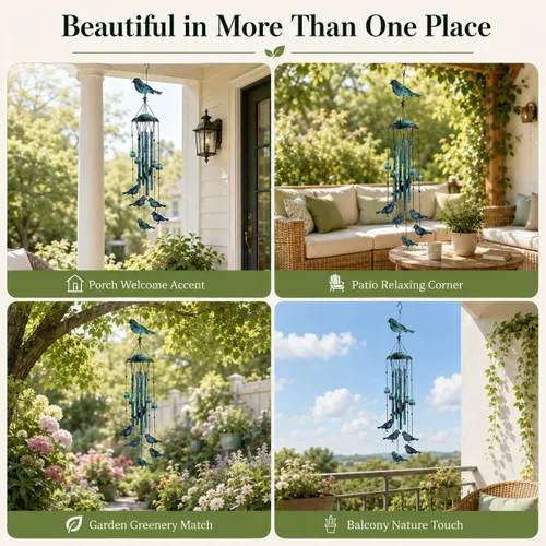 Miniatura 6 de LESES Campanillas de viento para exteriores, campanillas de viento para pájaros al aire libre con 4 tubos de aluminio, campanillas de viento
