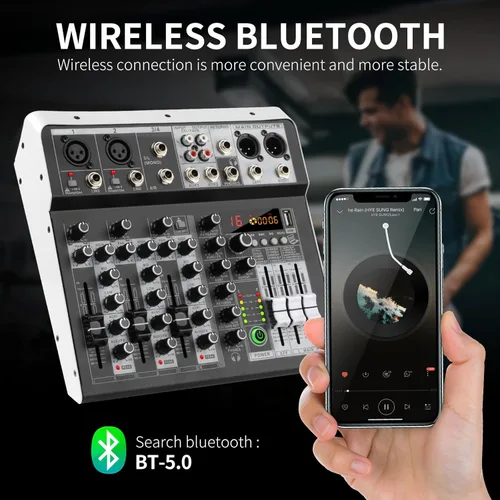 Miniatura 5 de XTUGA KP4 - Mezclador de audio de 4 canales, efecto DSP de 16 bits, efectos de interfaz de audio USB + 48 V Phantom Bluetooth para grabación