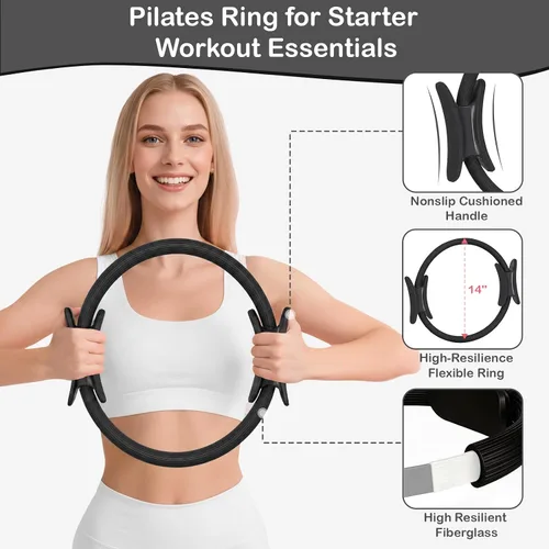 Miniatura 3 de Hoedia Kit de Pilates de 17 Piezas para Mujeres, Equipo de Pilates Anillo y Pelota Set con Bandas de Resistencia, Correa de Yoga, Deslizadores