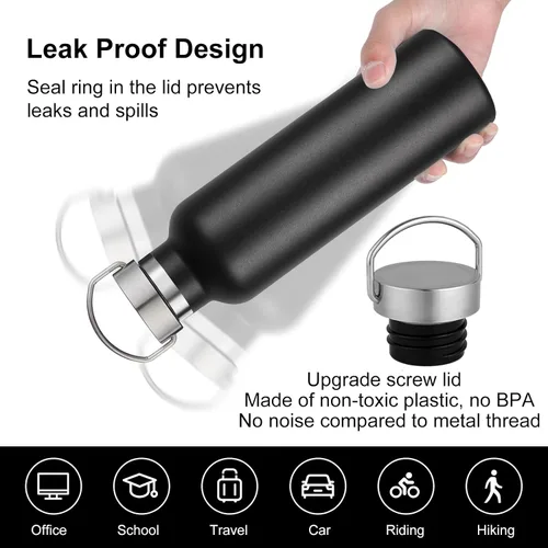 Miniatura 2 de Volhoply 24 onzas Botella de agua aislada con boca estándar con tapa de combinación de plástico y acero inoxidable, botellas de agua de 304 18/8