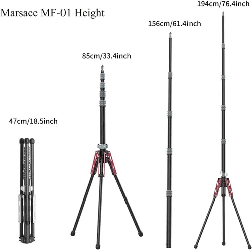 Miniatura 2 de Marsace MF-01 Base de luz de fibra de carbono Soporte de lámpara extensible portátil al aire libre cámara de viaje trípode de estudio