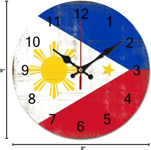 Miniatura 7 de Reloj de pared de la bandera de Filipinas con decoración patriótica de 9 pulgadas, funciona con pilas, silencioso, sin tictac, para colgar, Estilo-9