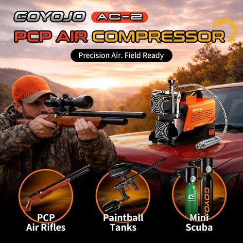 Miniatura 2 de GOYOJO Compresor de aire PCP AC-2, bomba de aire portátil sin aceite de 4500 PSI/30 MPa, hasta 45 minutos de tiempo de funcionamiento continuo