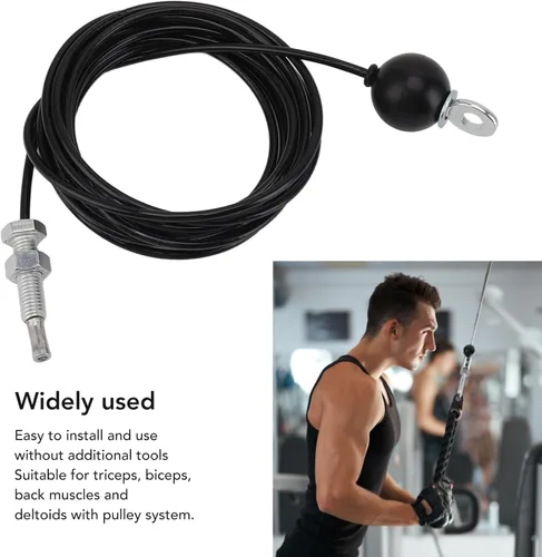 Miniatura 3 de Sistema de polea de fitness resistente, cable ajustable, cuerda de alambre de acero, gimnasio, ejercicio en casa, color negro