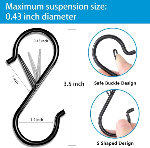 Miniatura 6 de FSAH 17 piezas de ganchos en S para colgar con hebilla de seguridad, ganchos de acero inoxidable con forma de S de 3.5 pulgadas con bloqueo