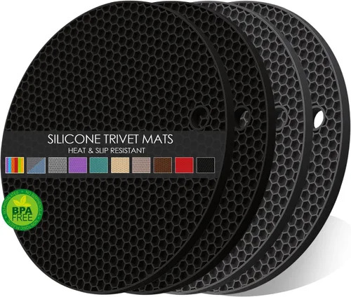 Miniatura 12 de Salvamanteles de silicona para platos calientes, soportes multiusos para ollas, 4 unidades, 2 tamaños de 7 pulgadas y 9 pulgadas, resistentes al 03