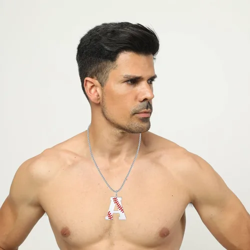 Miniatura 3 de VEEHOO Collar de béisbol para hombres y niños, letra inicial de la A a la Z, joyería de béisbol con colgante de joyería de béisbol para niños