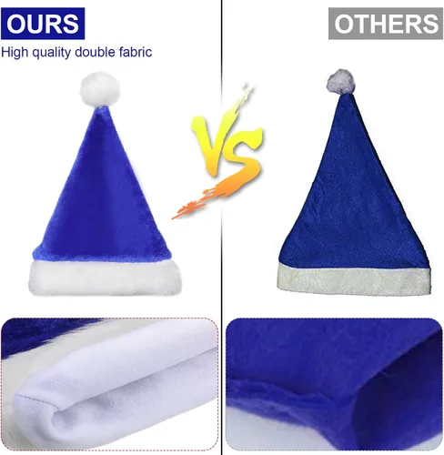 Miniatura 4 de SATINIOR 4 Piezas Sombreros de Papá Noel de Felpa, Unisex de Terciopelo para Navidad a Granel con Forro Cómodo para Fiestas, Vacaciones, Navidad Azul